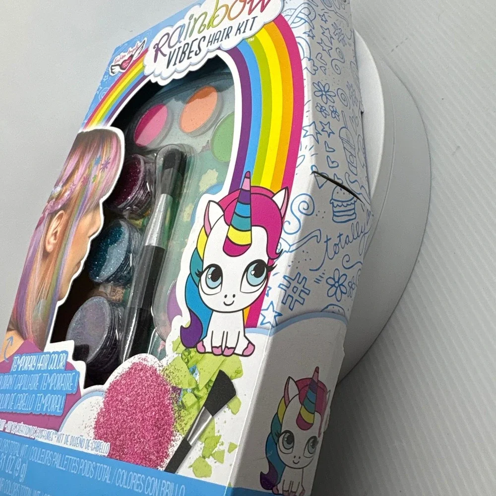 Fashion Angels Rainbow Vibes Temporary Hair Color Glitter Kit Unicorn Design Fun